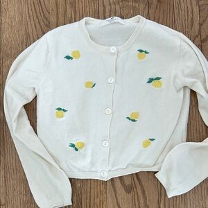 H&M Kids White Cardigan with Yellow Pineapple Embroidery - size 8/10